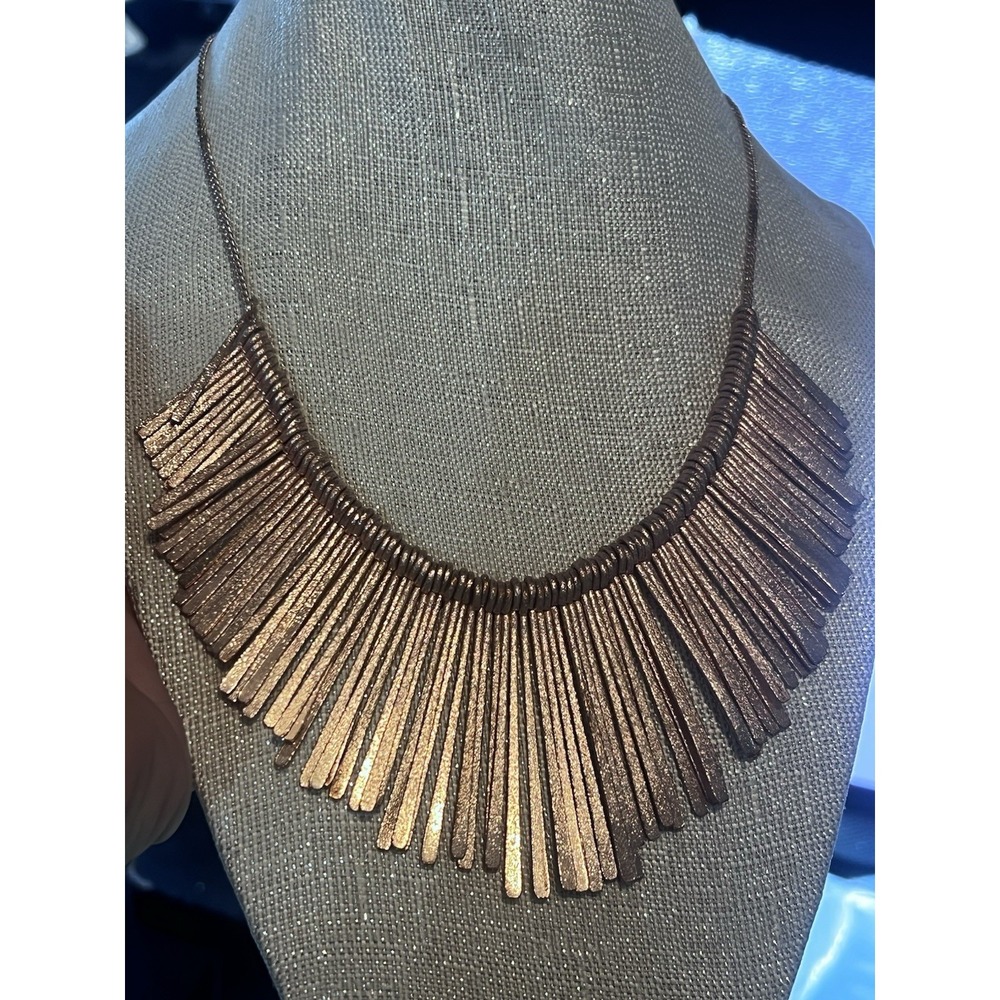 Fashion Rose Gold Tone Fringe Necklace, Boho Statement Bib Necklace Beauty
